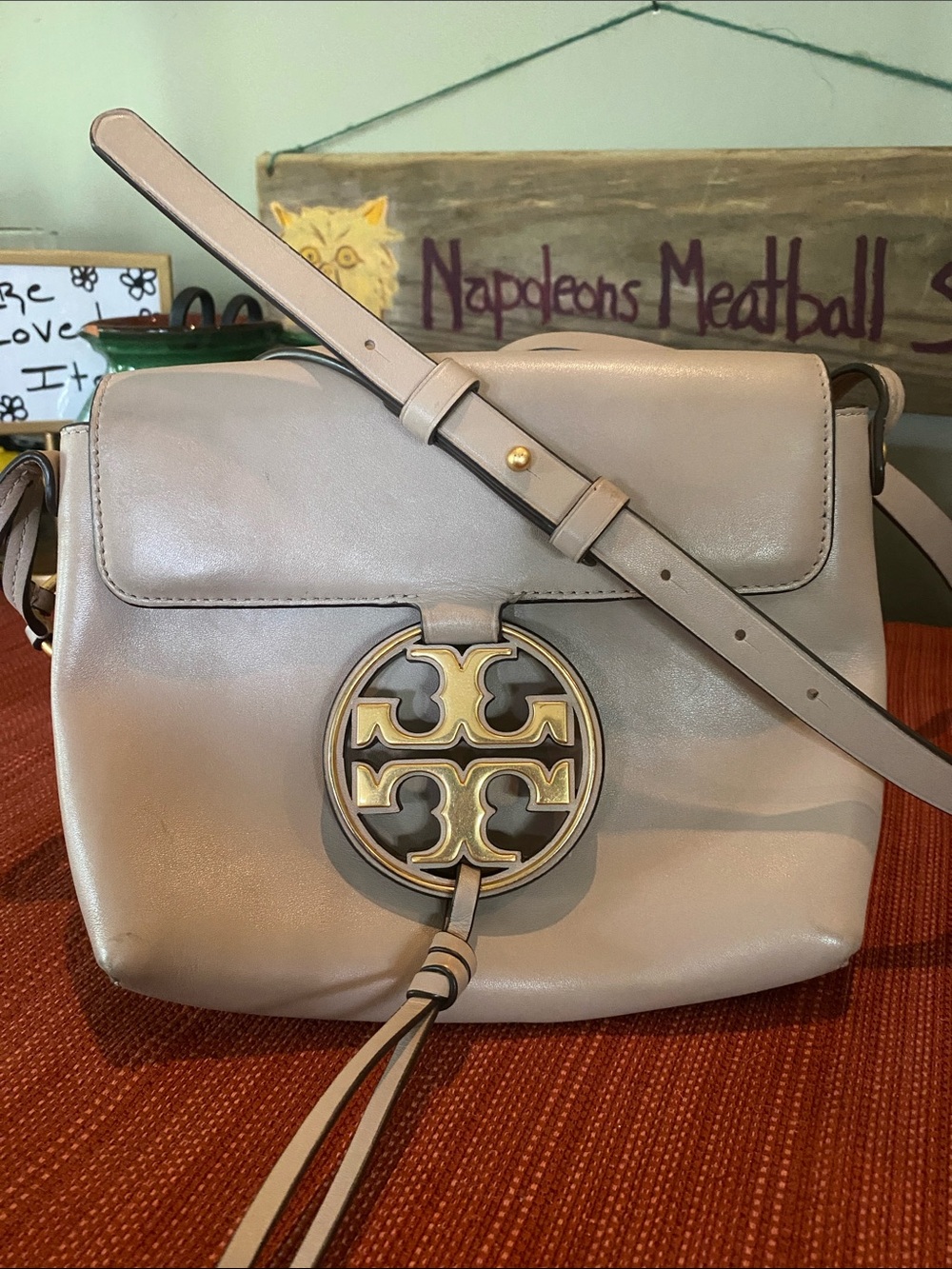 Tory Burch Miller Metal Logo Crossbody Bag in Oryx Beige